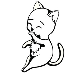 Black and white vector illustration cute cat
