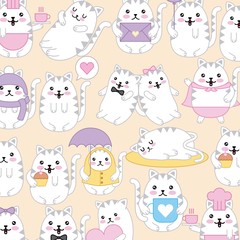 Obraz na płótnie Canvas kawaii kitti cats different character cartoon pattern vector illustration