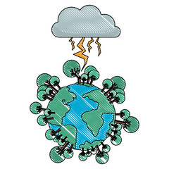 storm electric in landscape natural disaster vector illustration design