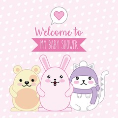 welcome baby shower poster animals kawaii cartoon vector illustration