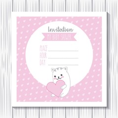 invitation baby shower cat with heart love kawaii cartoon card vector illustration