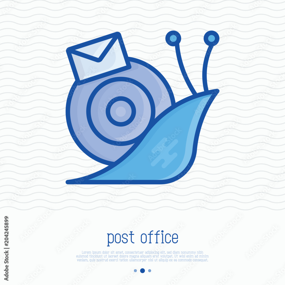 Aufkleber Snail mail with envelope thin line icon. Modern vector illustration of slow mail.