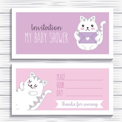 invitation baby shower cats kawaii cartoon card vector illustration