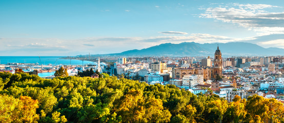 Panorama over the Malaga city and  port, Spain - obrazy, fototapety, plakaty