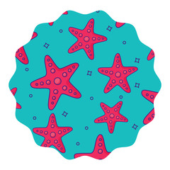 Fototapeta na wymiar seal stamp with seastars pattern over white background, colorful design. vector illustration