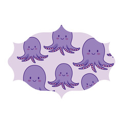 arabic frame with cute octopus pattern over white background, colorful design.  vector illustration