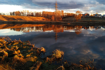 river and plain in the sunrise