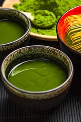 Drinking ceremony, relaxing green matcha tea
