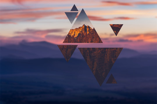 Geometric polyscape with triangles and mountains