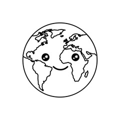 cartoon world globe kawaii happy vector illustration