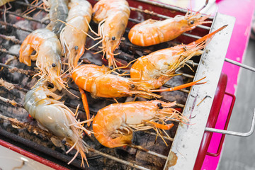 Grilled shrimps on the flaming grill,seafood.