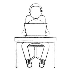 man working on a laptop computer office desk vector illustration