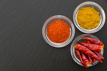 鷹の爪と一味唐辛子とカレーパウダー 