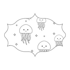 arabic frame with cute jellyfish pattern over white background, vector illustration