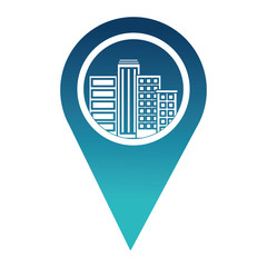pin pointer location with building cityscape scene vector illustration design