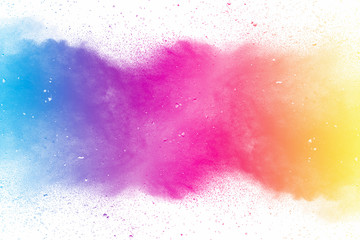 Explosion of multicolored dust on white background. - 204250630