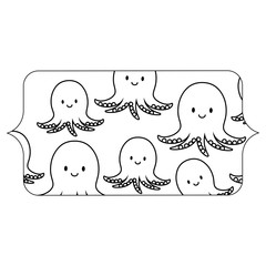 banner with cute octopus pattern over white background, vector illustration