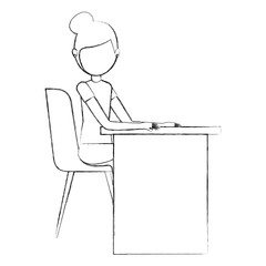 young woman in office chair and desk avatar character vector illustration design