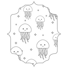 arabic frame with cute jellyfish pattern over white background, vector illustration