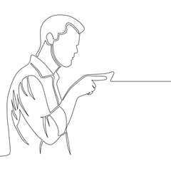 Man pointing with finger. Continuous line drawing
