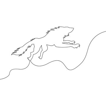 Continuous single drawn one line wild wolf
