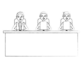 men with desk and laptop computer vector illustration design