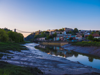 Clifton Bridge, Bristol (UK) at Sunset, Reflection in River