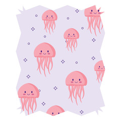 abstract frame with cute jellyfish pattern over white background, colorful design. vector illustration