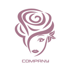 Young beautiful woman and rose logo
