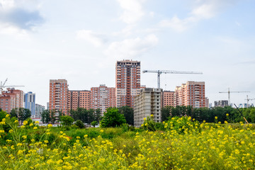 Fototapeta premium New storey residential building on the city street. Residential houses