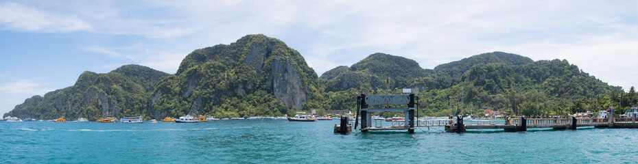 Krabi, Thailand-May 3, 2018,Panorama view of Phi Phi pier, Phi Phi Island, Krabi, Thailand.