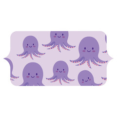banner with cute octopus pattern over white background, colorful design. vector illustration