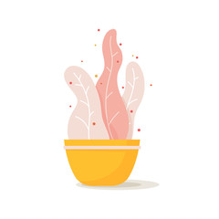 Decorative indoor plant in yellow pot on white background. Vector illustration.