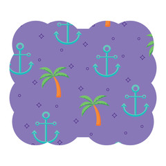 decorative frame with anchors and tropical palms pattern over white background, colorful design. vector illustration