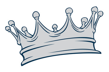 Golden crown mascot. Black and white vector illustration isolated on white background. Good for logos, icons, posters, stickers.