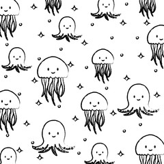 background of cute jellyfish and octopus pattern over white background, vector illustration