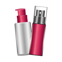 bottle of splash with bottle of cream female make up vector illustration design