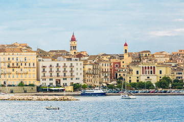 corfu or  kerkira island view from ship ,ioania sea , greece