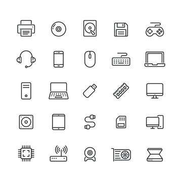 Computer icons: thin vector icon set, black and white kit