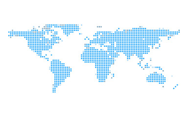 Fototapeta na wymiar Blue earth dot map on white isolated background. Technology and Global communication concept. Technology and Business theme.