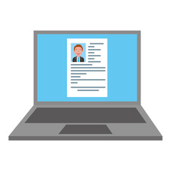 laptop computer with curriculum vitae isolated icon vector illustration design