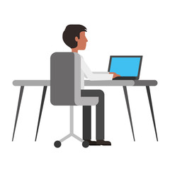 Fototapeta na wymiar businessman with desk and laptop computer isolated icon vector illustration design