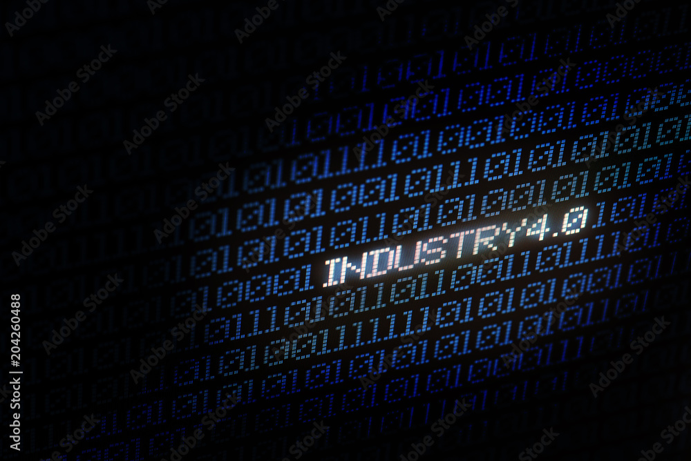 Poster industrial 4.0 blue digital matrix bacgkground. abstract background and technology concept. smart ne