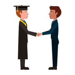 graduate man with bussinesman shaking hands vector illustration design