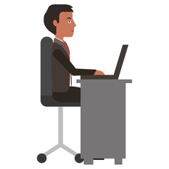 businessman with desk and laptop computer isolated icon vector illustration design