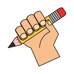 hand holding wooden pencil creativity vector illustration