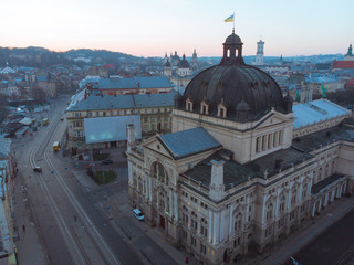 Naklejka premium old european architecture. opera building in center of city. aerial view