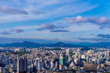 Fototapeta na wymiar Seoul City the capital of South Korea. View from the N Seoul Tower or 