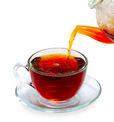 Isolated image of a cup of tea and a teapot on a white background