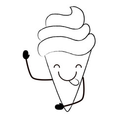 kawaii ice cream cone icon over white background, vector illustration